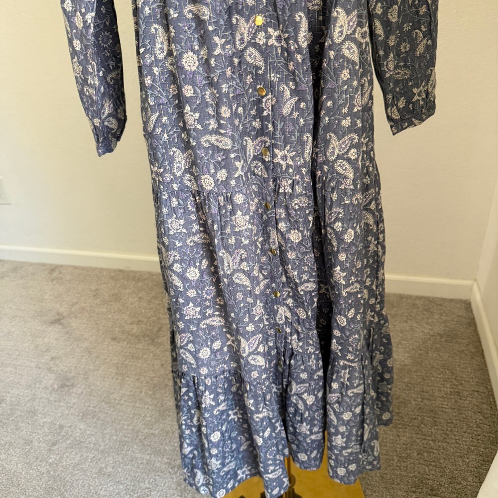 Louis Louise Paris Blue Floral Paisley Maxi‎ Dress Medium French Prairie Peasant - Picture 5 of 11